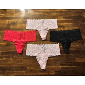 Set of 4 Quince Women’s Large Underwear Thong Lace Stretch Scalloped Low Rise